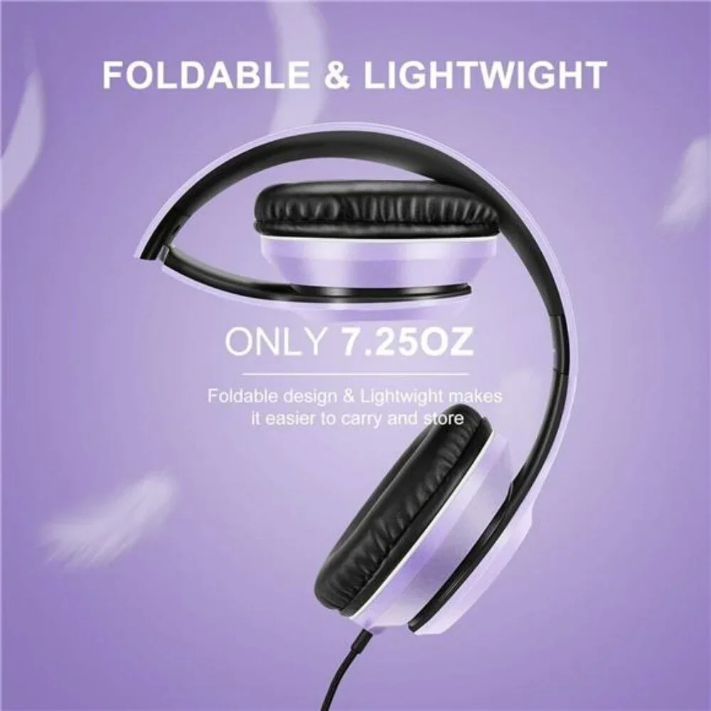 Over Ear Wired Headphones with Microphone Foldable Lightweight Headset 3.5mm Jac